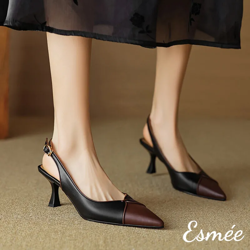 Leather High Heel Slingback with Dual Color Design