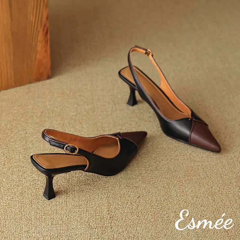 Leather High Heel Slingback with Dual Color Design
