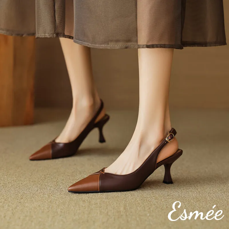 Leather High Heel Slingback with Dual Color Design