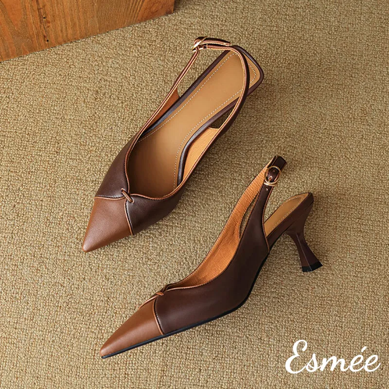 Leather High Heel Slingback with Dual Color Design
