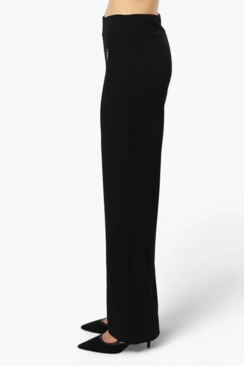 Limite Solid Basic Wide Leg Pants - Black