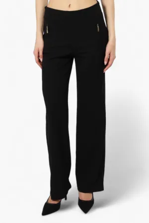 Limite Solid Basic Wide Leg Pants - Black