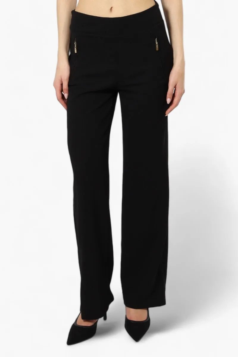 Limite Solid Basic Wide Leg Pants - Black