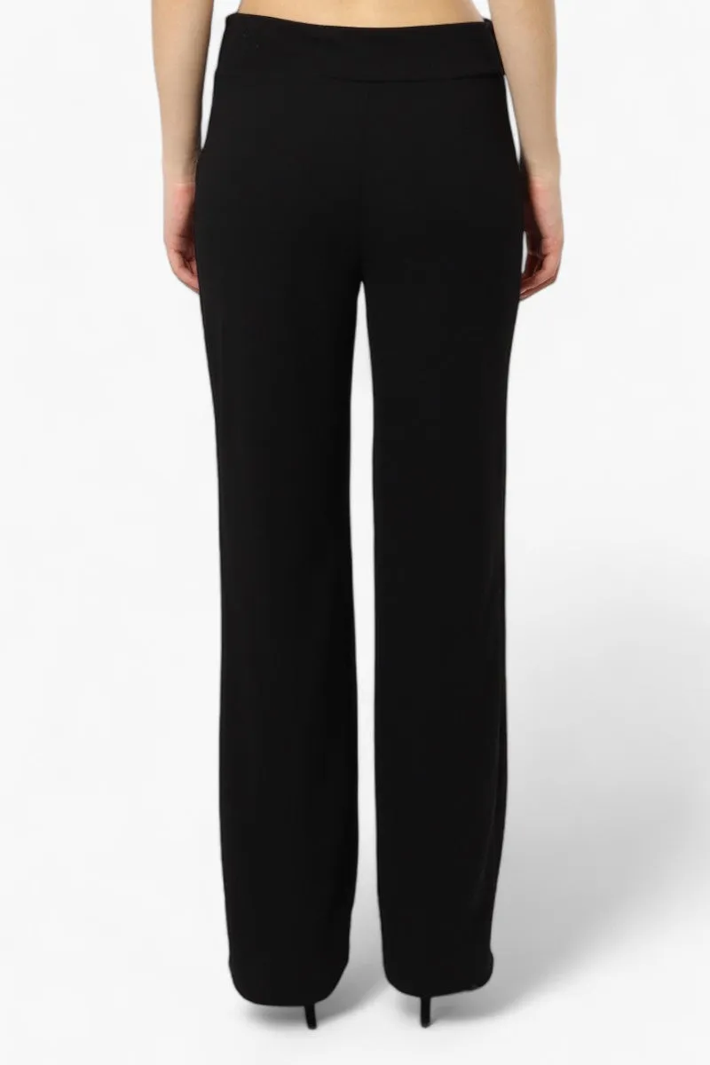 Limite Solid Basic Wide Leg Pants - Black