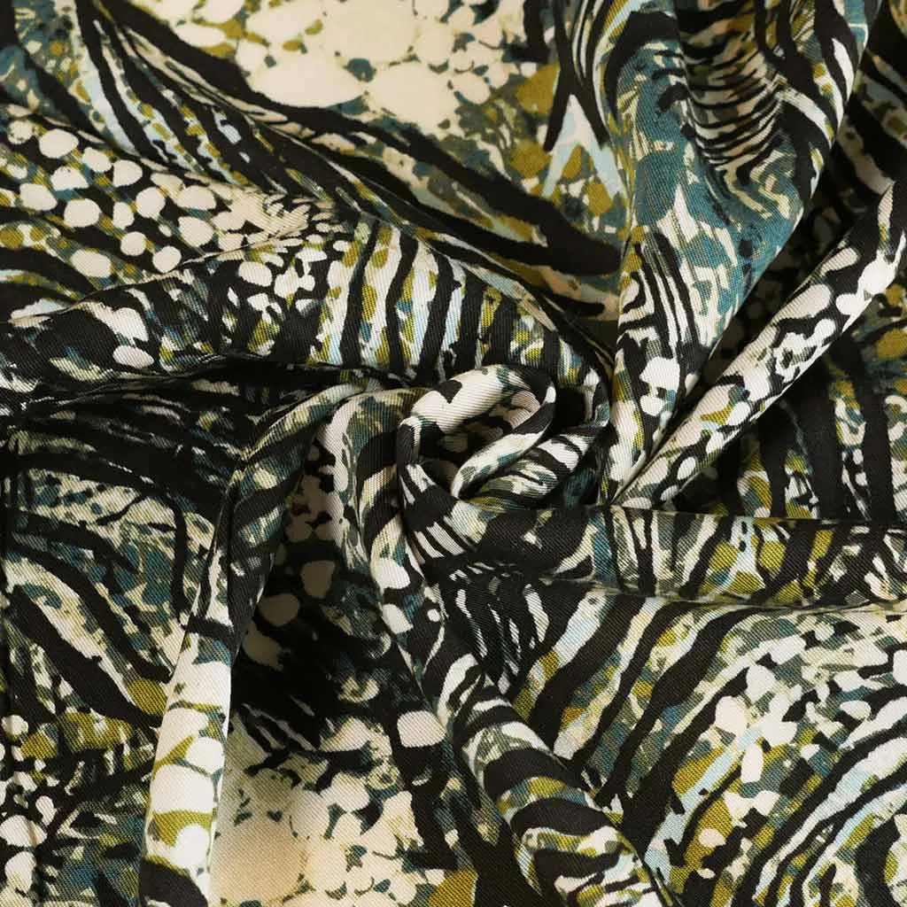 Linz - Green Wild Forest Viscose Woven Twill Fabric Sample