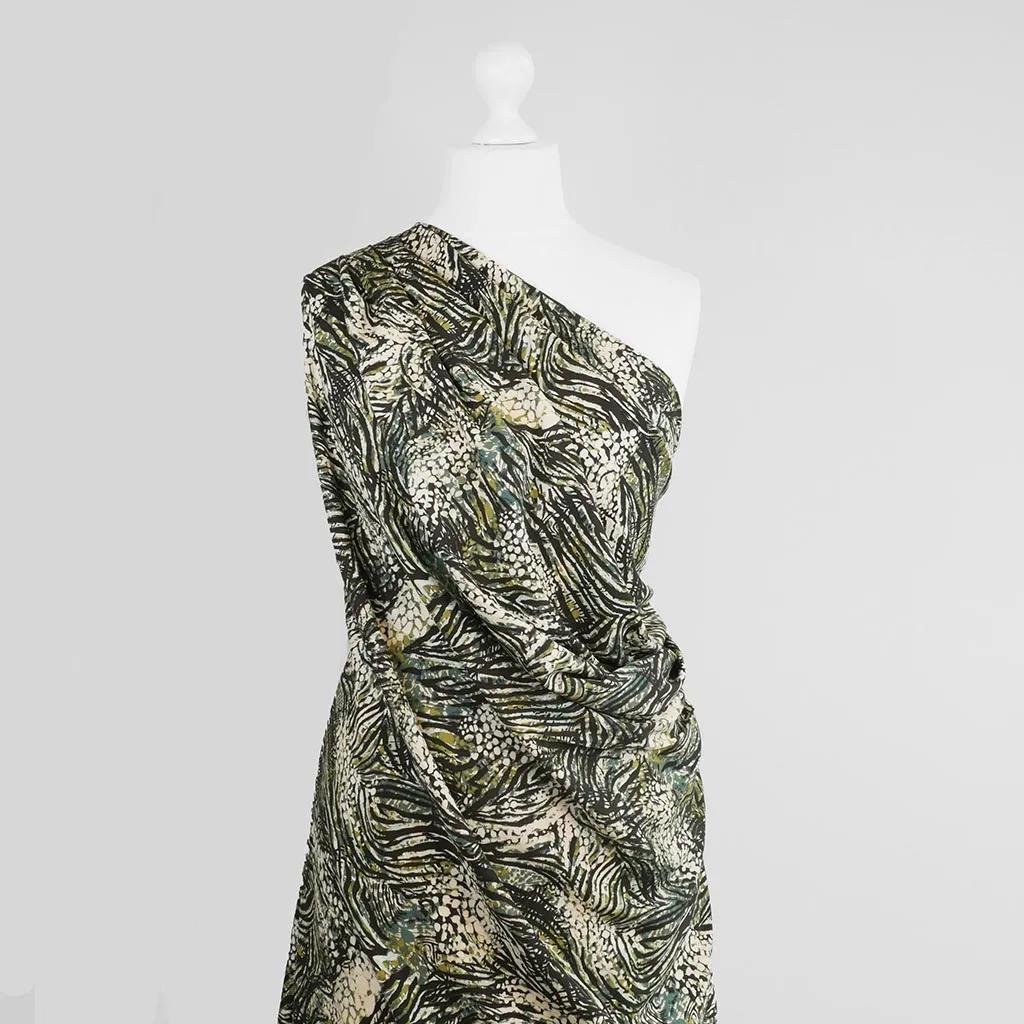 Linz - Green Wild Forest Viscose Woven Twill Fabric Sample