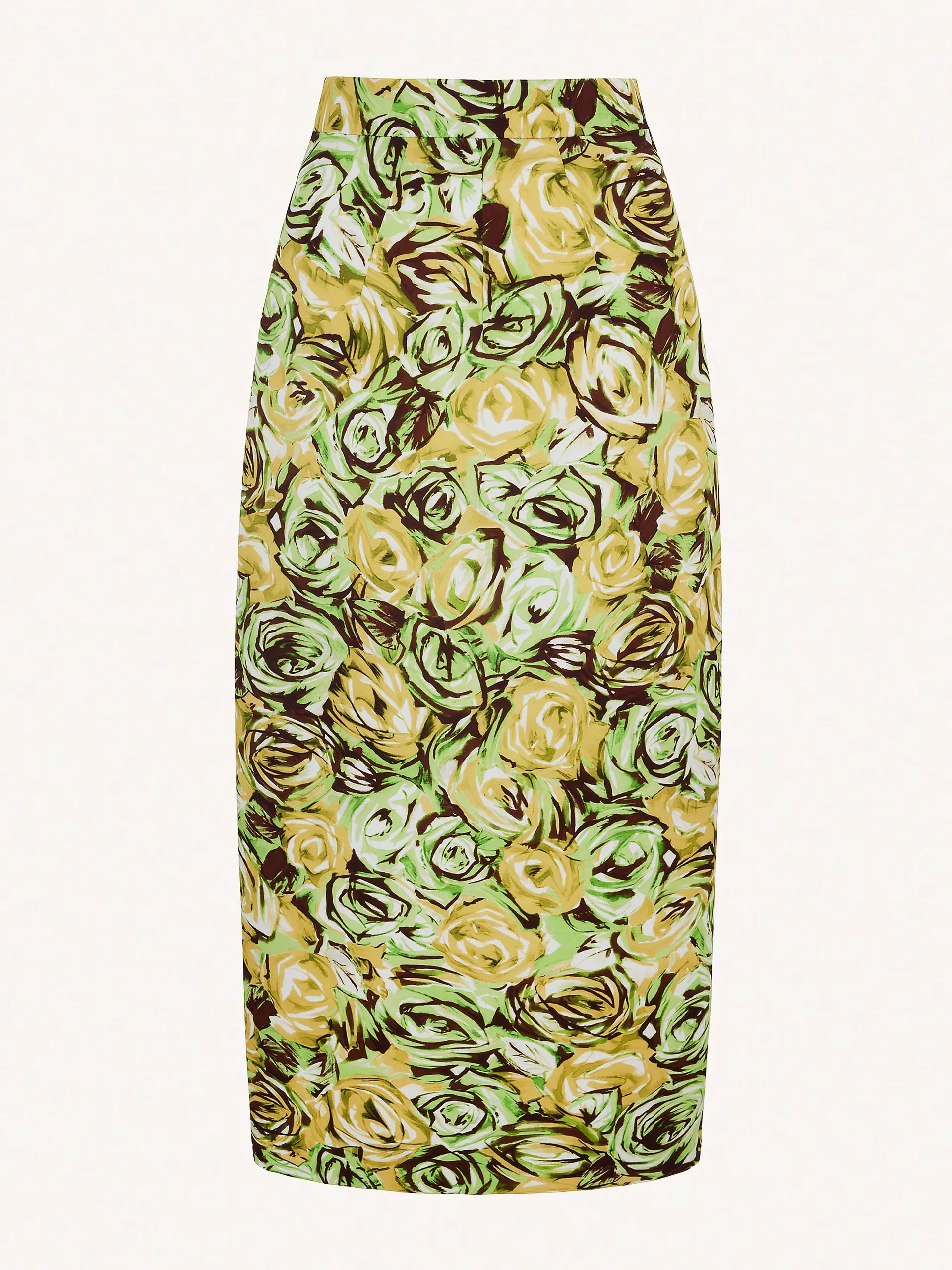 Lorelei skirt in abstract roses green & lemon twill