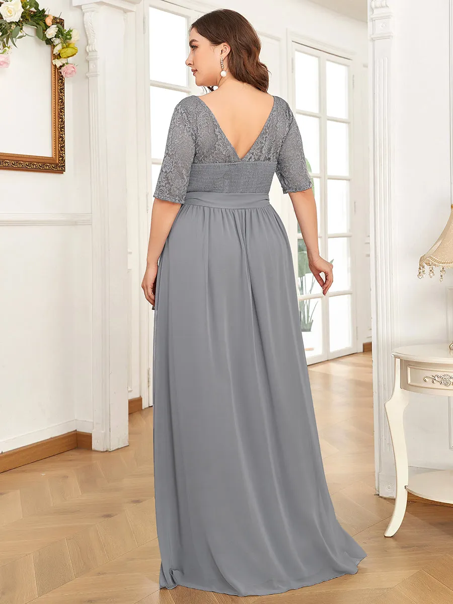 Maxi Long Lace Illusion Wholesale Plus Size Mother Of Bride Dresses EZ07624