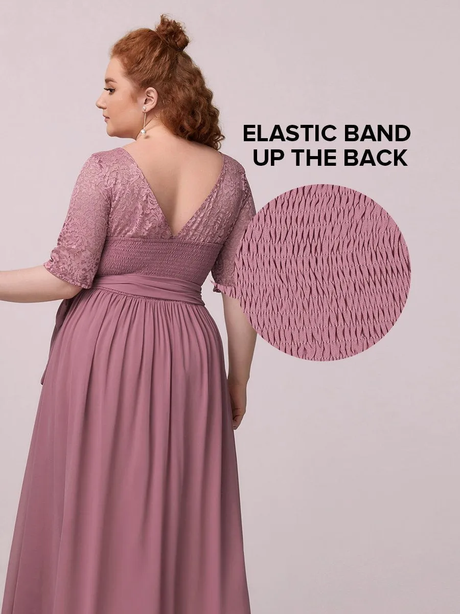 Maxi Long Lace Illusion Wholesale Plus Size Mother Of Bride Dresses EZ07624
