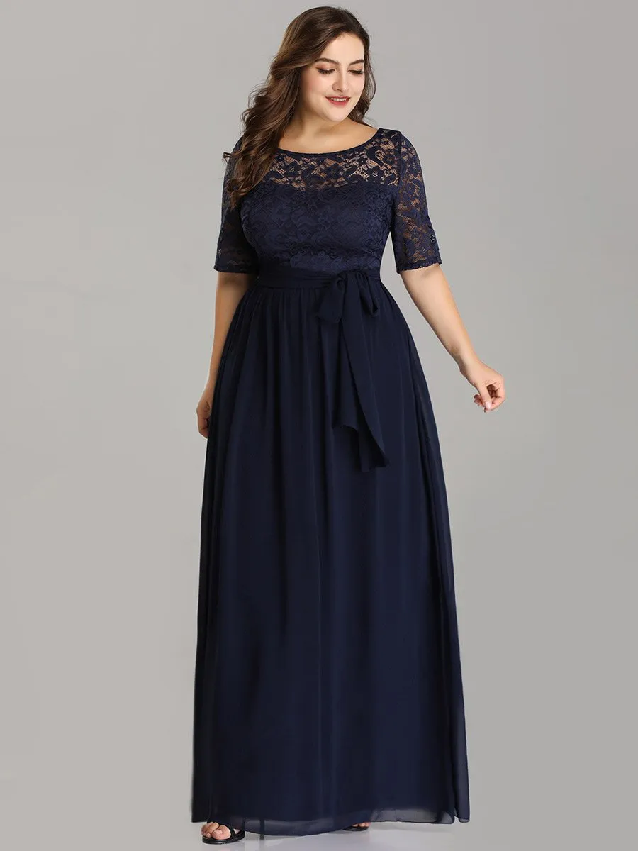Maxi Long Lace Illusion Wholesale Plus Size Mother Of Bride Dresses EZ07624