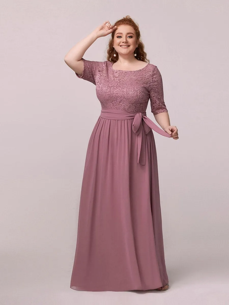 Maxi Long Lace Illusion Wholesale Plus Size Mother Of Bride Dresses EZ07624