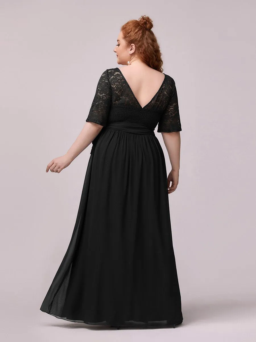 Maxi Long Lace Illusion Wholesale Plus Size Mother Of Bride Dresses EZ07624