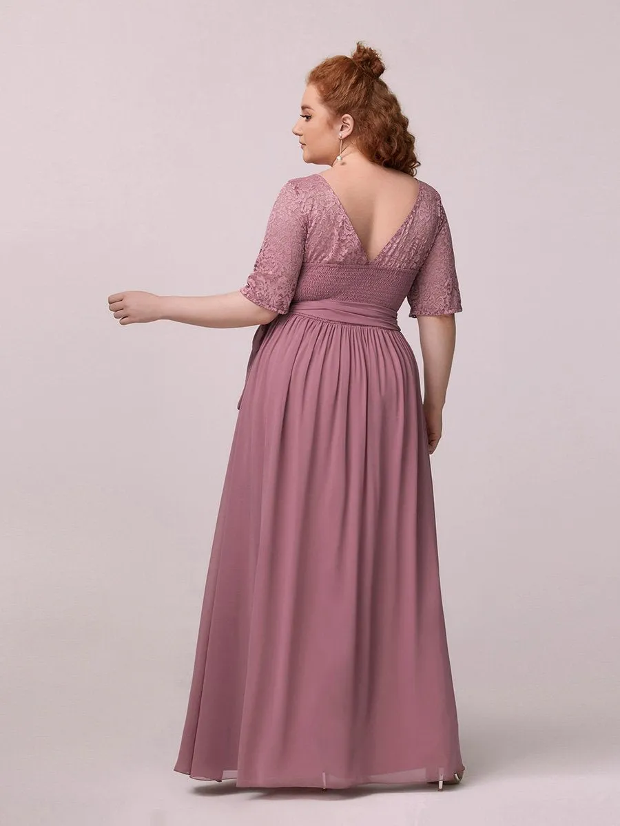 Maxi Long Lace Illusion Wholesale Plus Size Mother Of Bride Dresses EZ07624