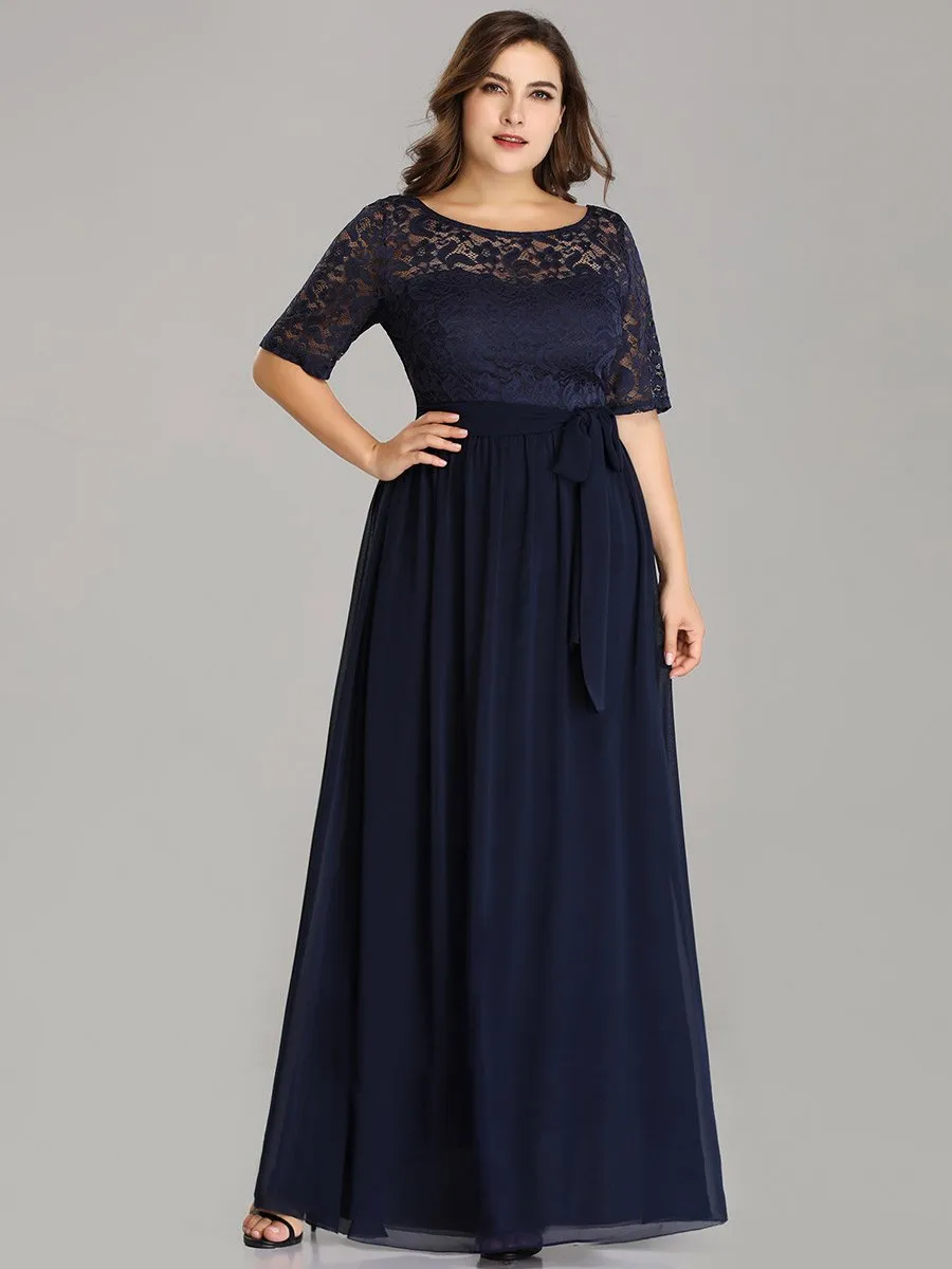 Maxi Long Lace Illusion Wholesale Plus Size Mother Of Bride Dresses EZ07624