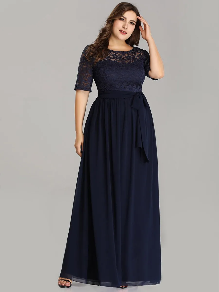 Maxi Long Lace Illusion Wholesale Plus Size Mother Of Bride Dresses EZ07624