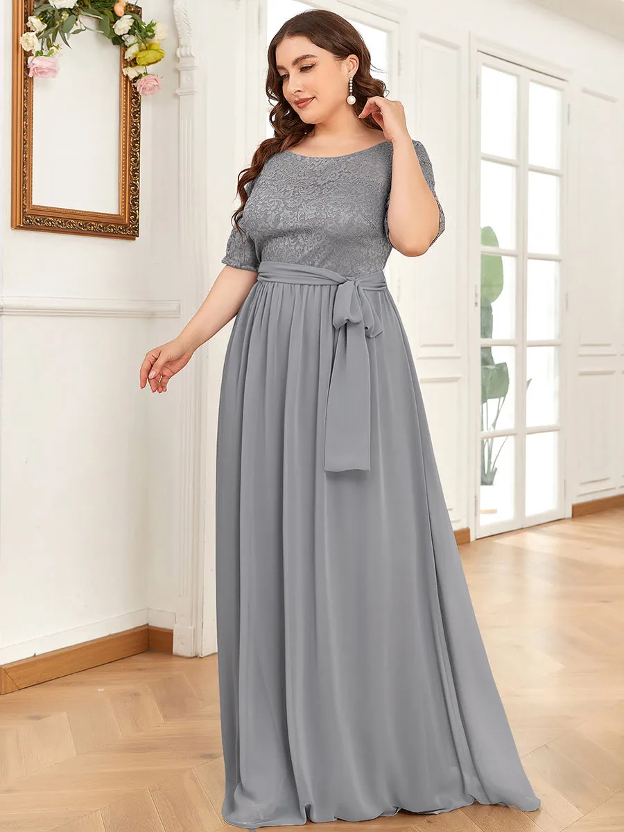 Maxi Long Lace Illusion Wholesale Plus Size Mother Of Bride Dresses EZ07624