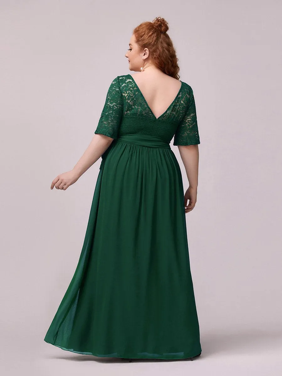 Maxi Long Lace Illusion Wholesale Plus Size Mother Of Bride Dresses EZ07624