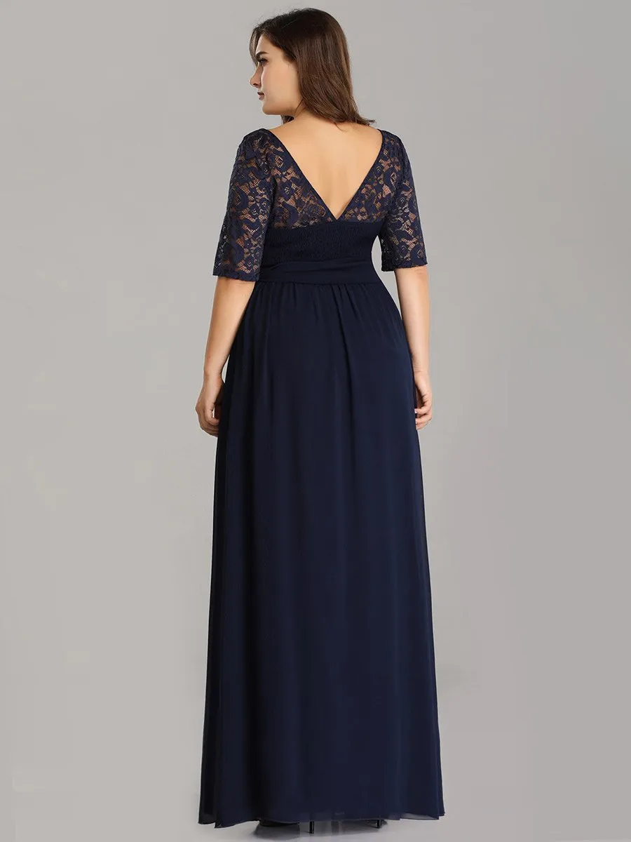 Maxi Long Lace Illusion Wholesale Plus Size Mother Of Bride Dresses EZ07624