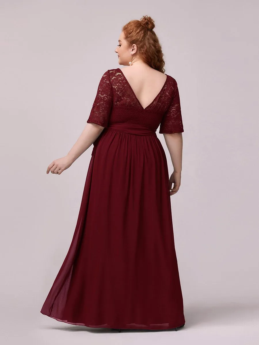 Maxi Long Lace Illusion Wholesale Plus Size Mother Of Bride Dresses EZ07624