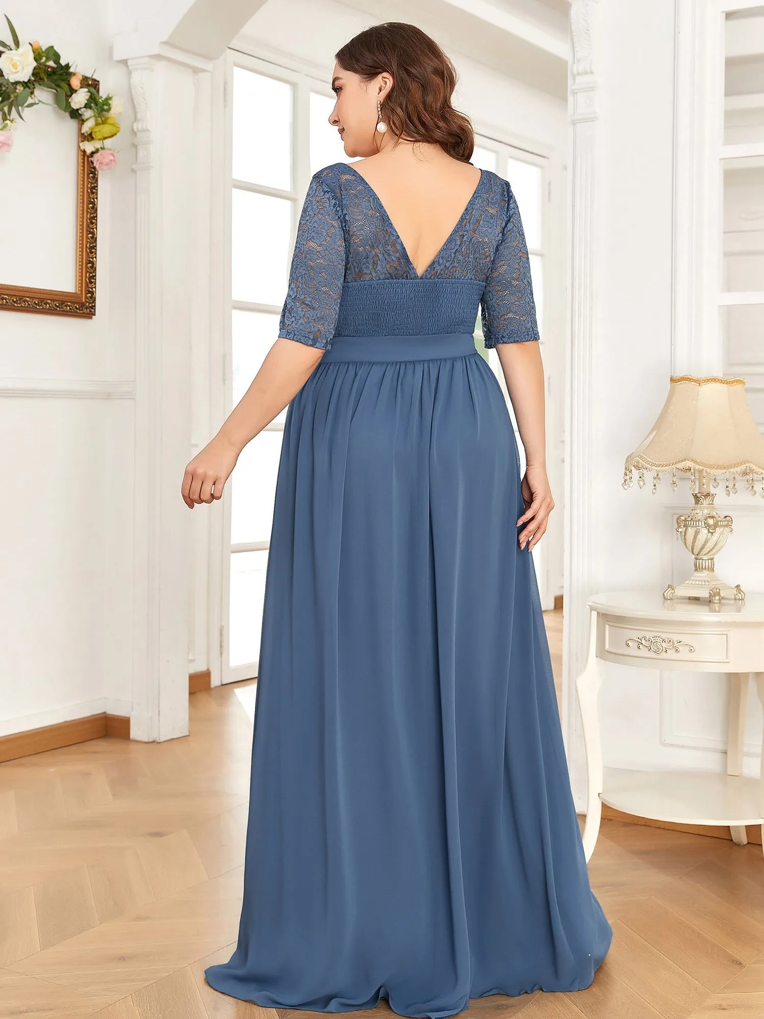 Maxi Long Lace Illusion Wholesale Plus Size Mother Of Bride Dresses EZ07624