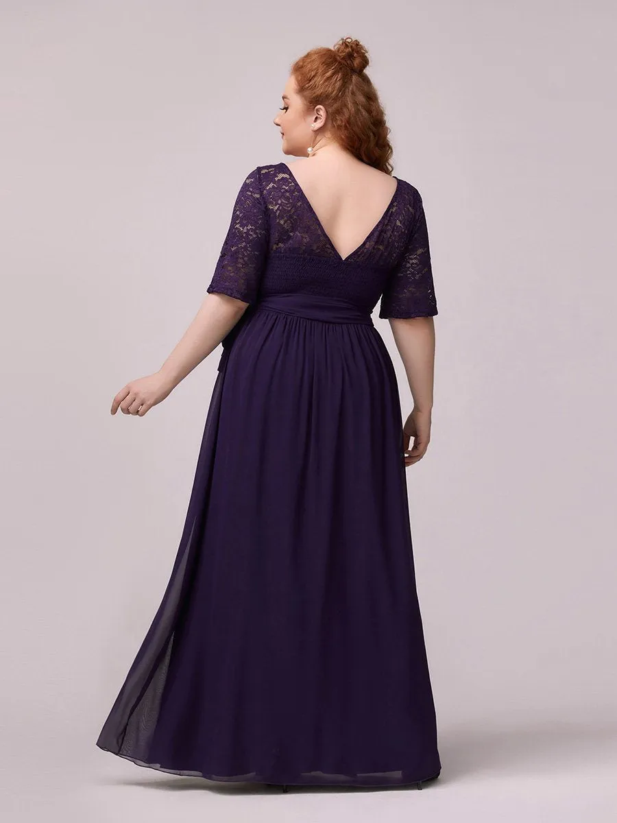 Maxi Long Lace Illusion Wholesale Plus Size Mother Of Bride Dresses EZ07624