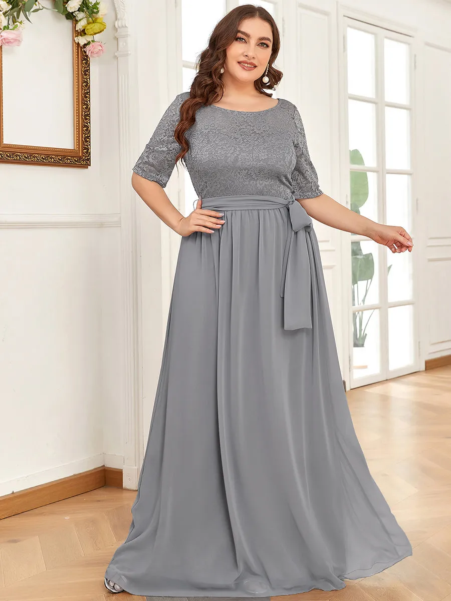 Maxi Long Lace Illusion Wholesale Plus Size Mother Of Bride Dresses EZ07624