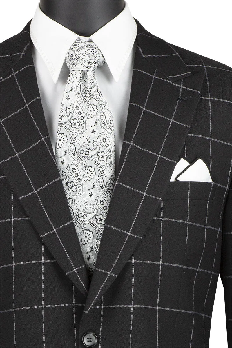 Neptune Collection - Regular Fit Windowpane Suit 2 Piece in Black