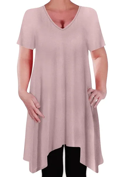 Olivia V Neck Long Tunic Uneven Hem Plus Size Flared Top