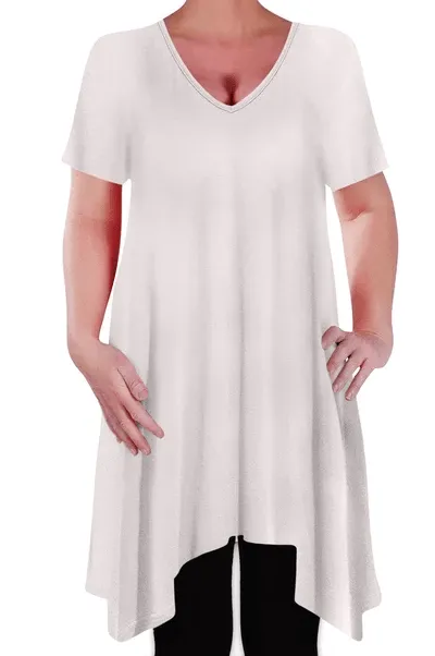 Olivia V Neck Long Tunic Uneven Hem Plus Size Flared Top