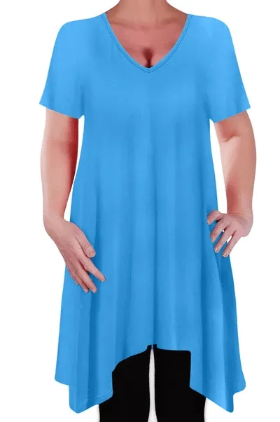 Olivia V Neck Long Tunic Uneven Hem Plus Size Flared Top