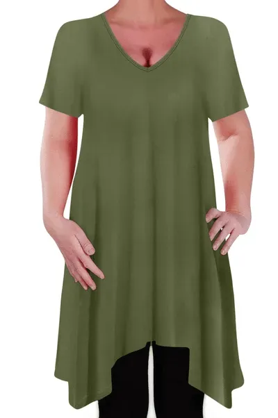 Olivia V Neck Long Tunic Uneven Hem Plus Size Flared Top
