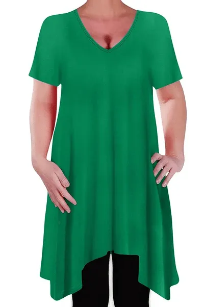 Olivia V Neck Long Tunic Uneven Hem Plus Size Flared Top