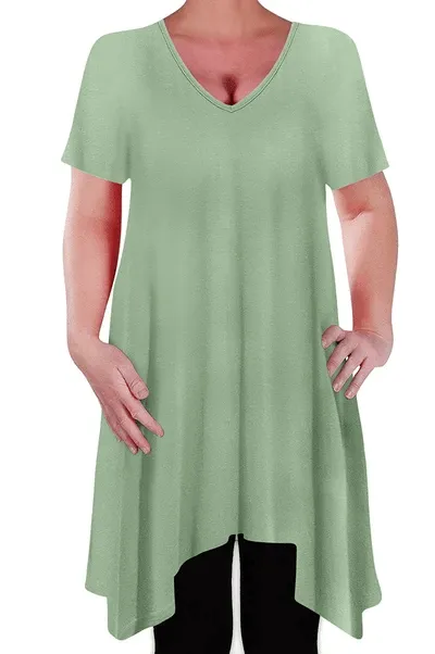 Olivia V Neck Long Tunic Uneven Hem Plus Size Flared Top