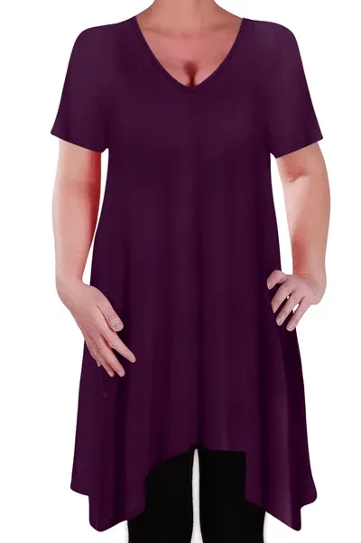 Olivia V Neck Long Tunic Uneven Hem Plus Size Flared Top