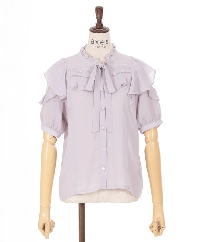 Open Shoulder Style Ribbon Blouse