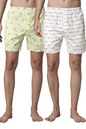 Pastel-Yellow Printed & White Printed 365 Boxers Combo