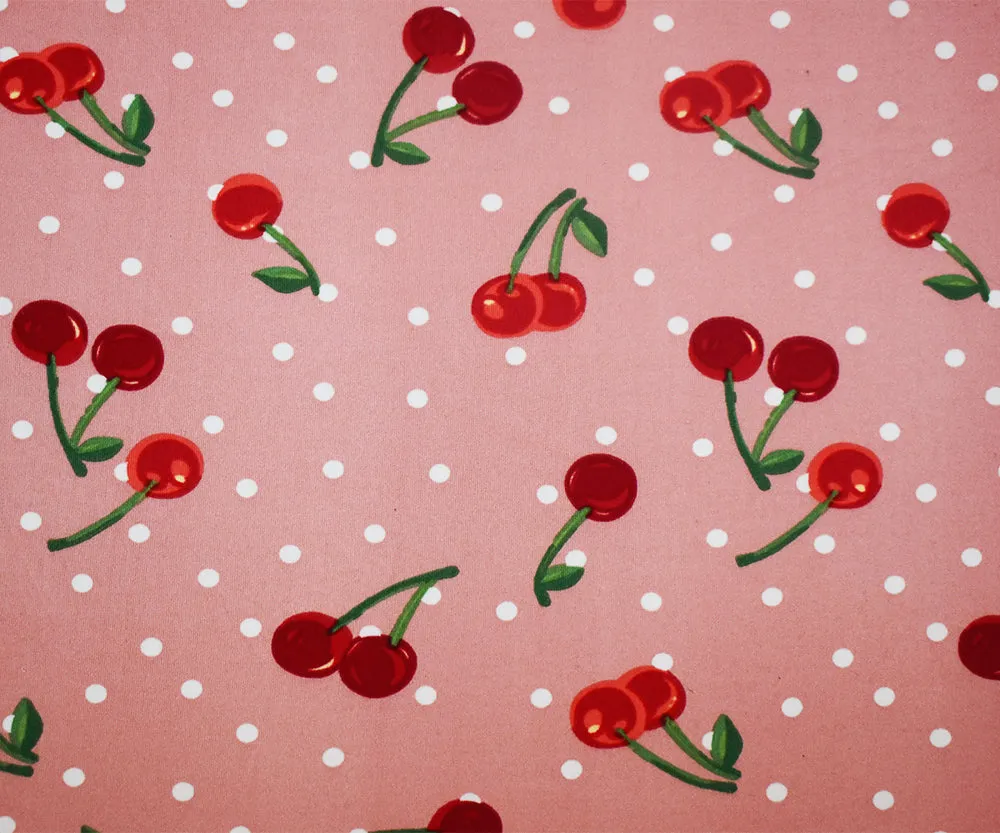 Pink-Red-White Cherry Dot Printed Poly Stretch Double Brushed Knit Fabric