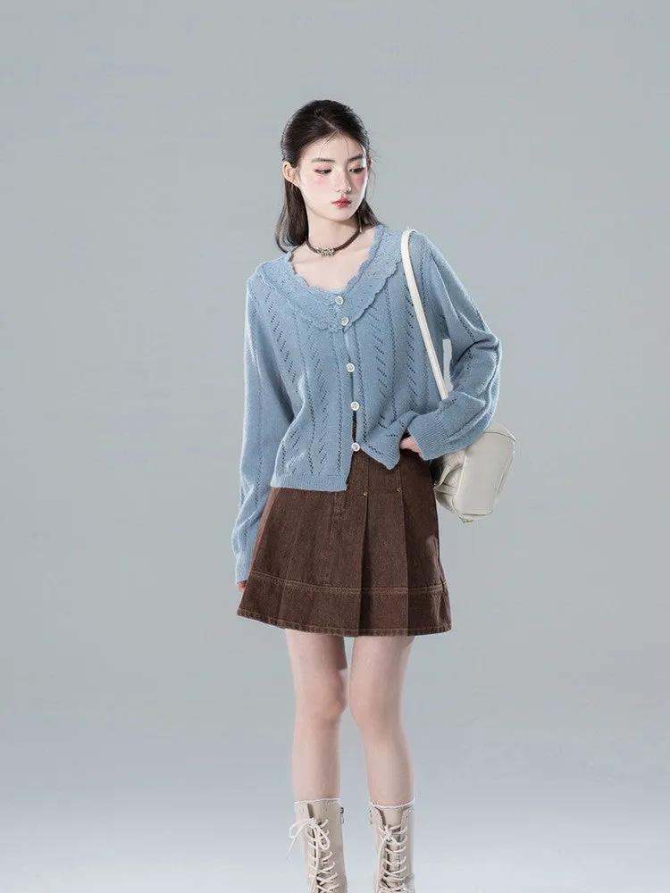 Punching Lace V-Neck Chic Retro Simple Knit