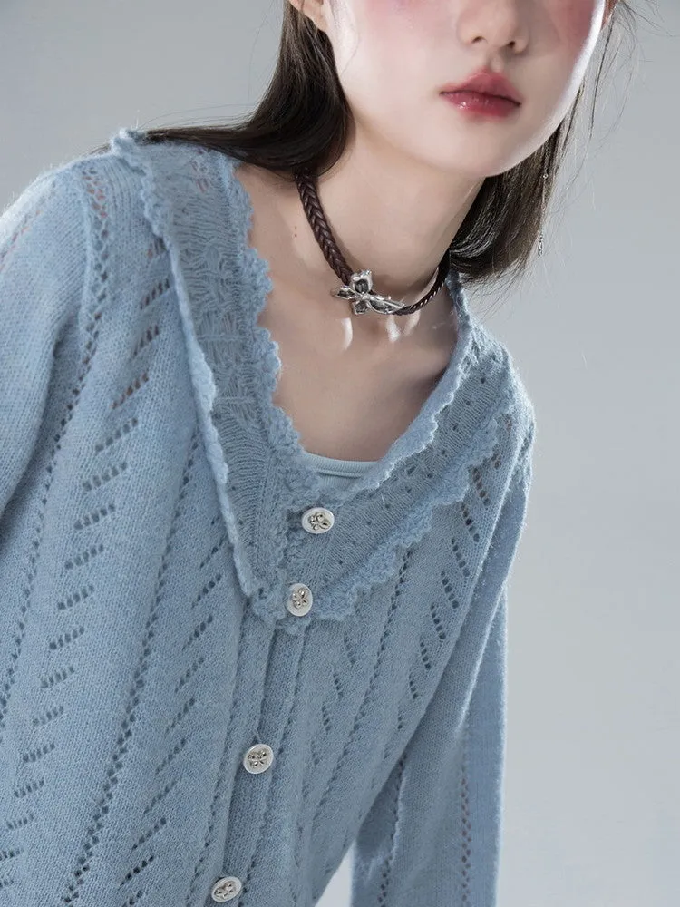 Punching Lace V-Neck Chic Retro Simple Knit
