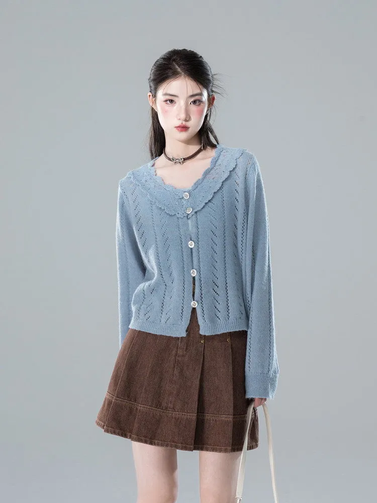 Punching Lace V-Neck Chic Retro Simple Knit