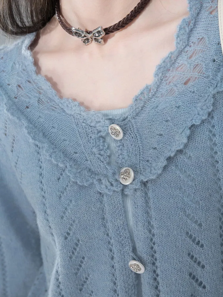 Punching Lace V-Neck Chic Retro Simple Knit