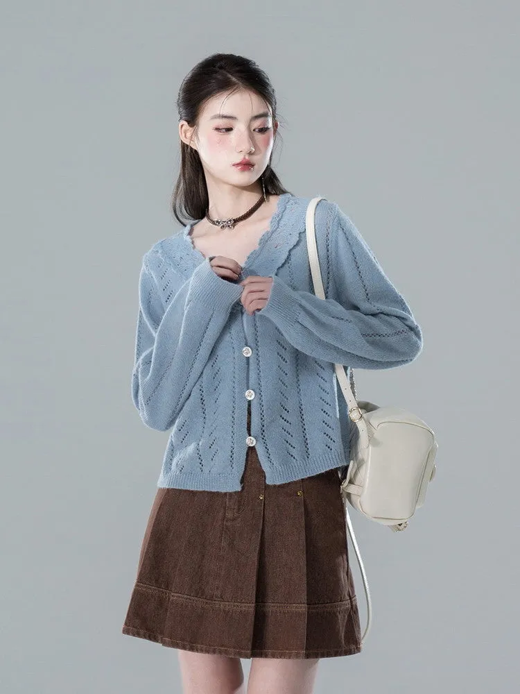 Punching Lace V-Neck Chic Retro Simple Knit