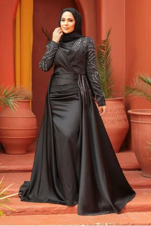 Raha Long Maxi Dress - Evening Dress Abaya - Black