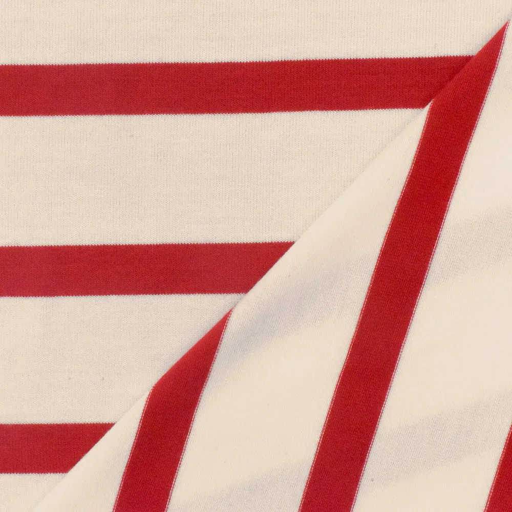 Red-Ivory Stripe Stretch Spandex Rayon Modal Jersey Knit Fabric