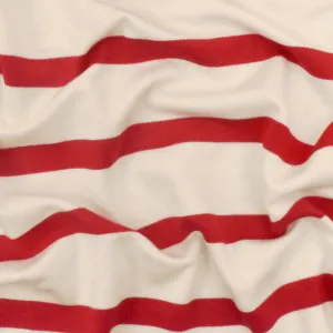 Red-Ivory Stripe Stretch Spandex Rayon Modal Jersey Knit Fabric
