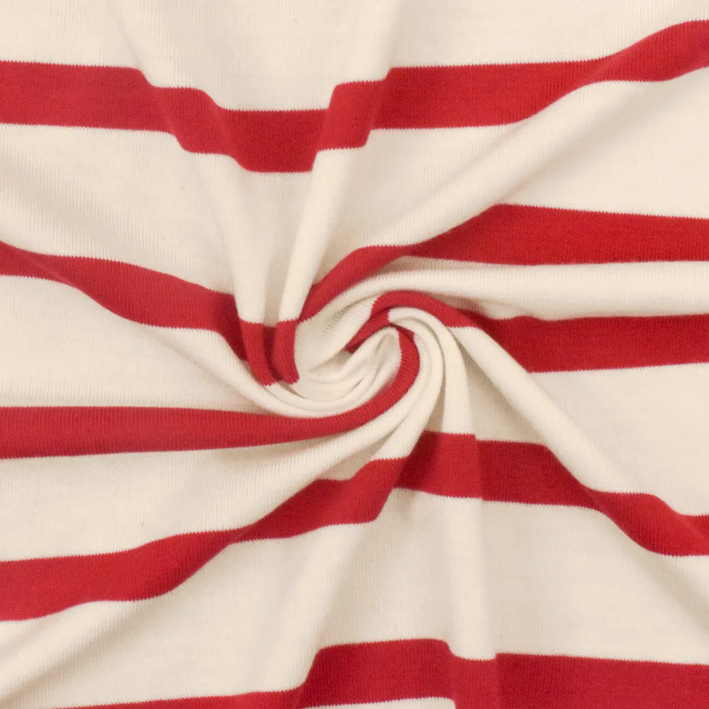 Red-Ivory Stripe Stretch Spandex Rayon Modal Jersey Knit Fabric