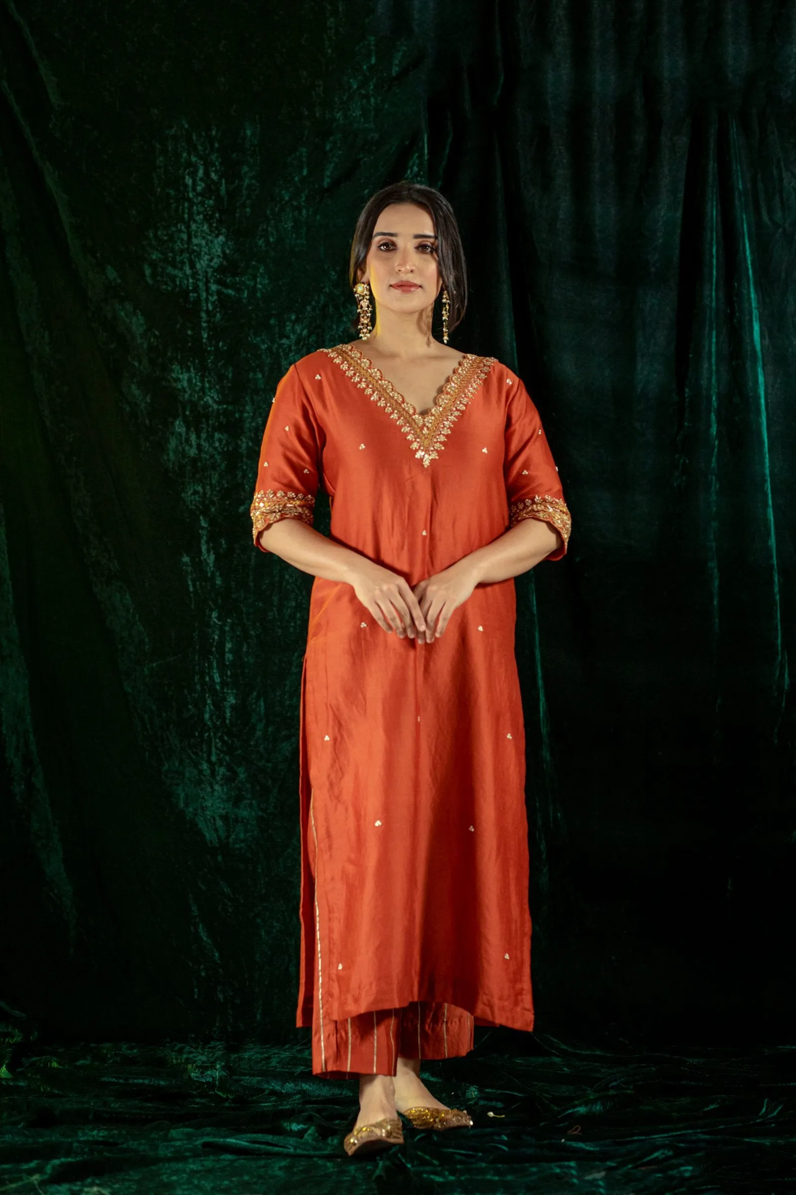 Rust Gota Patti Kurta Set