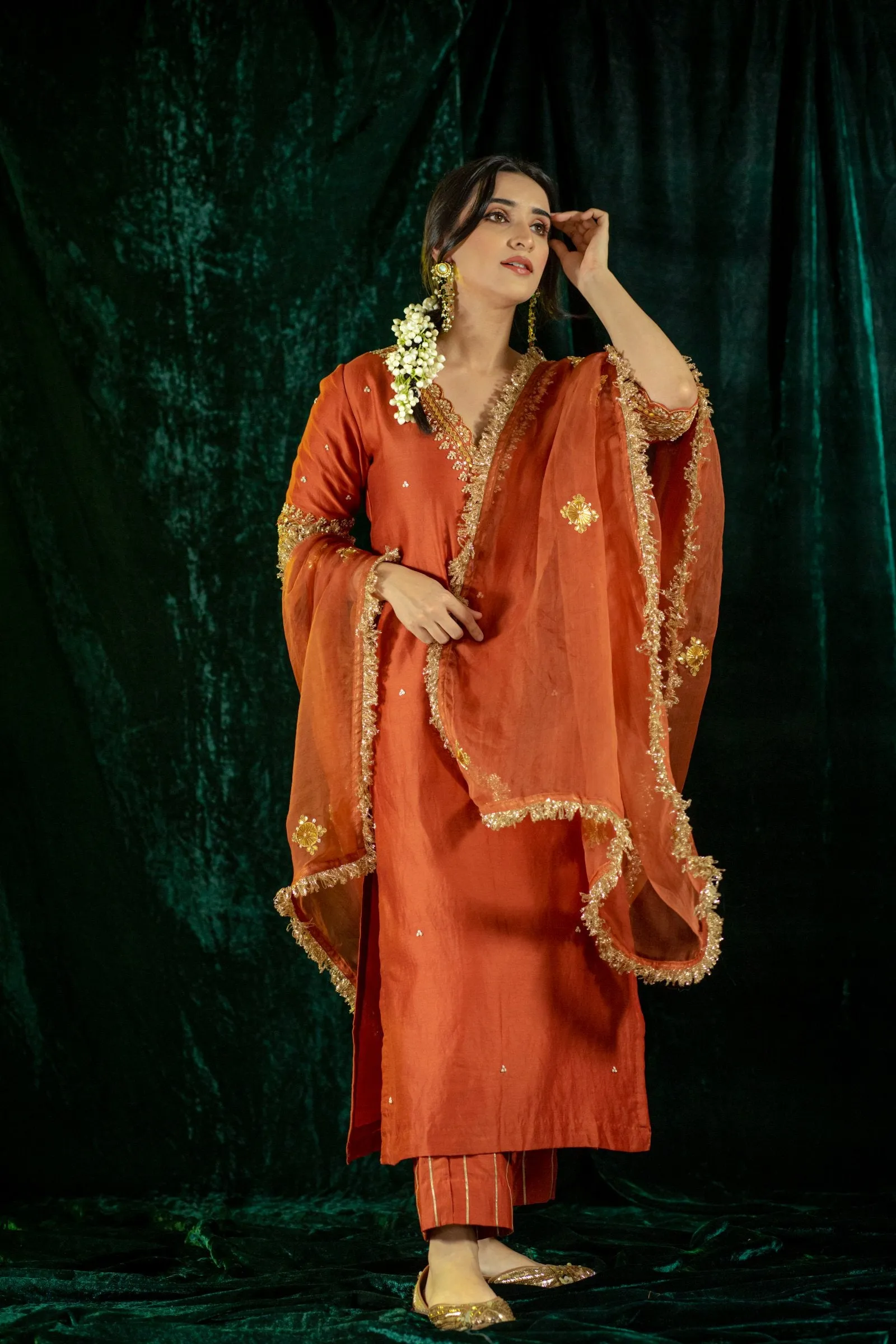 Rust Gota Patti Kurta Set