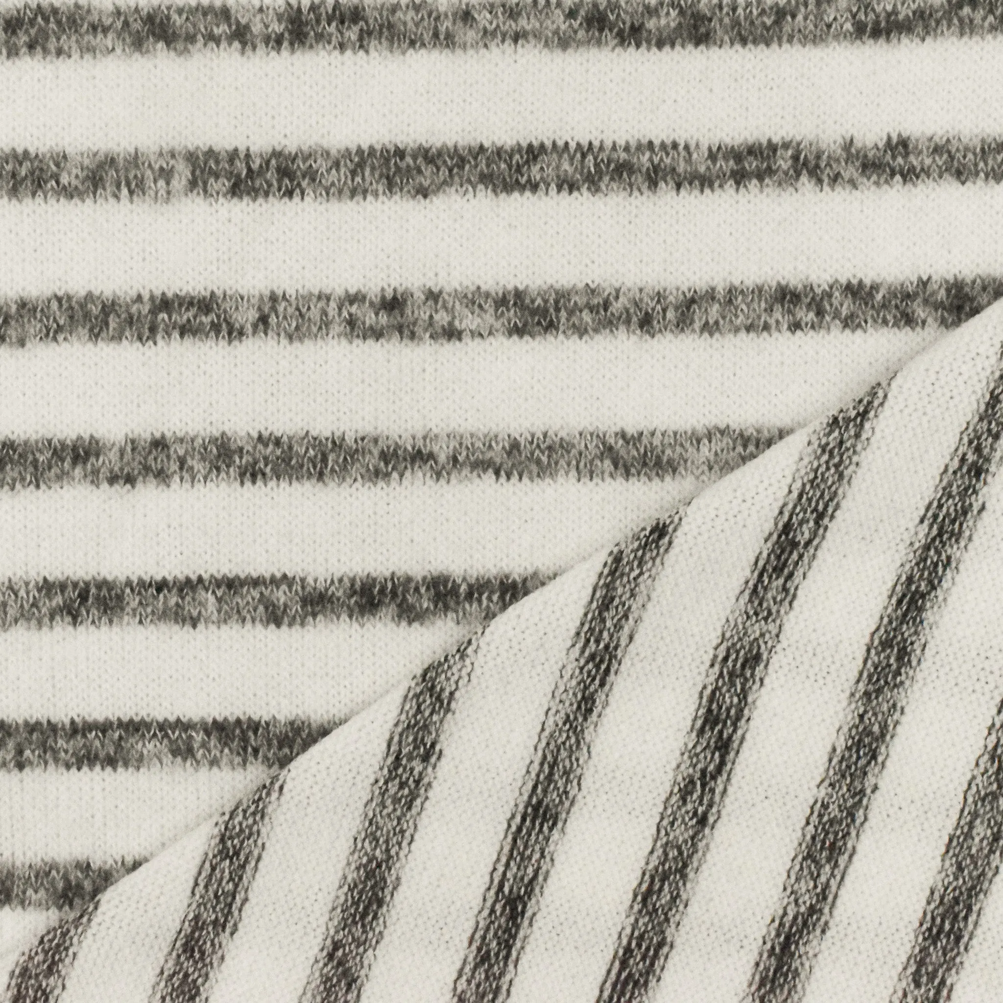 Snow White-Gray Stripe Stretch Rayon Brushed Jersey Knit Fabric