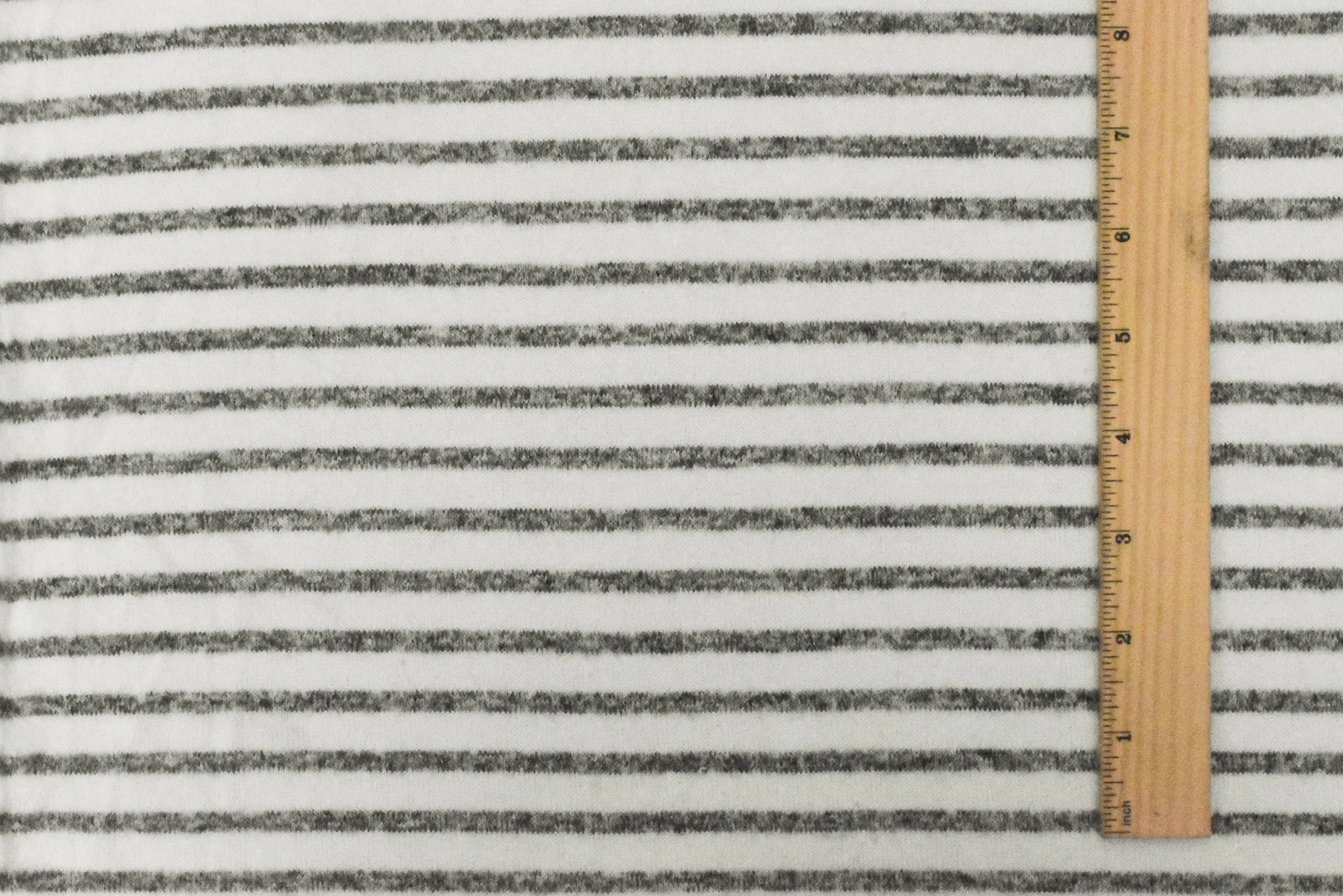 Snow White-Gray Stripe Stretch Rayon Brushed Jersey Knit Fabric